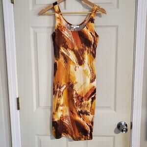 Capella small womens rust bodycon mini dress with small slit in the back